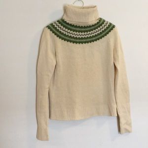 J. Crew Cream Green Fair Isle Lambswool Sweater